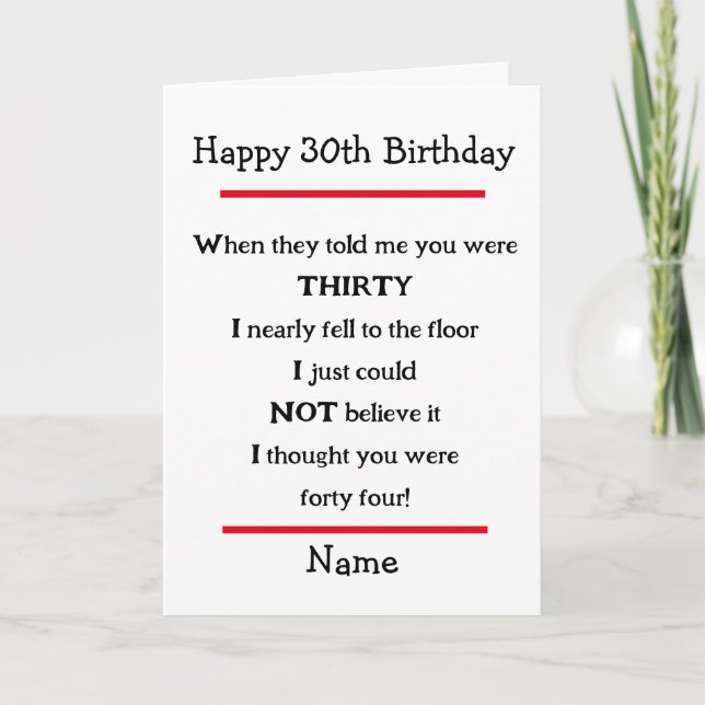 Funny 30e anniversaire Cheeky Verse carte d'annive (Devant)