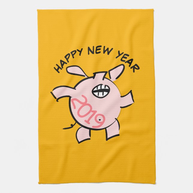 Funny 5 Cartoon Cochon Année 2019 Serviette de cui (Vertical)