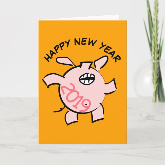 Funny 5 Cartoon Illustration Pig Année 2019 Carte (Devant)
