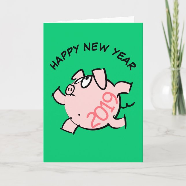Funny 6 Cartoon Illustration Pig Année 2019 Carte (Devant)