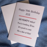 Funny 70e Anniversaire Gin Carte d'Anniversaire<br><div class="desc">Drôle carte poème de 70ème anniversaire à envoyer à n'importe qui pour célébrer leurs soixante-dix ans. Pour un 70 ans avec un bon sens de l'humour et un penchant pour le gin !</div>