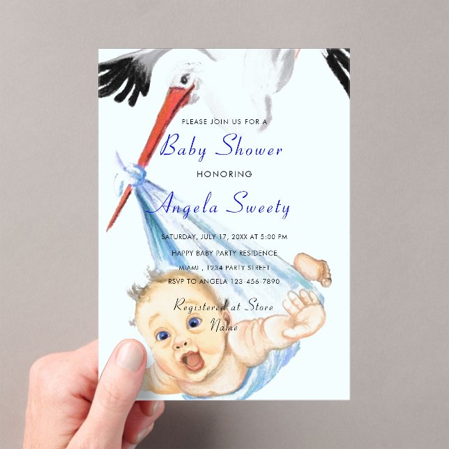 Funny Acrylic Baby Shower Invitation with Stork (In situ (ordinateur de poche))