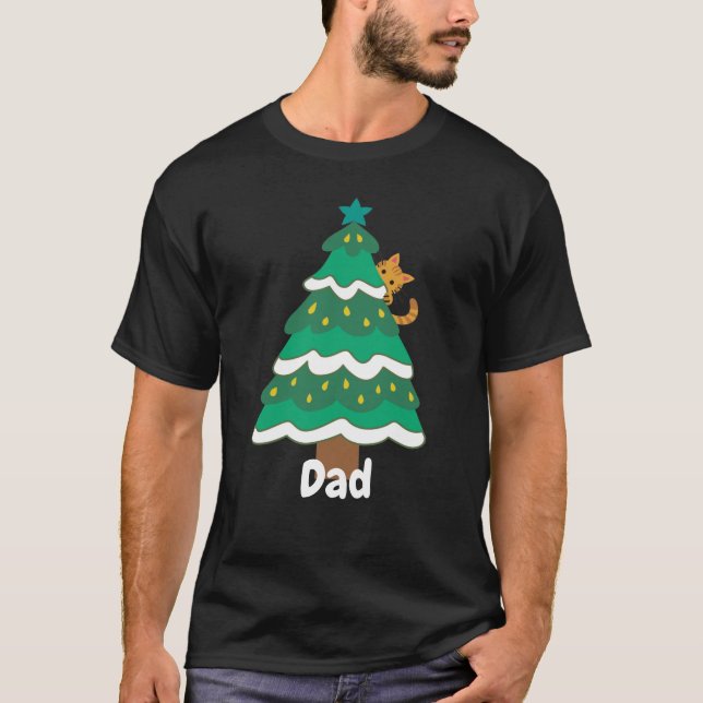 Funny Arbre Chat Noël Fête Famille T-shirt (Devant)