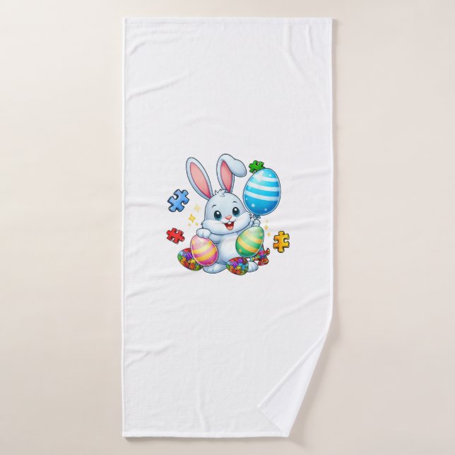 Funny Autism Awareness Puzzle Easter Bunny Eggs Ki (Serviette de bain)