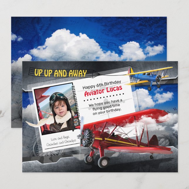 Funny Aviator Plane carte d'anniversaire (Devant / Derrière)