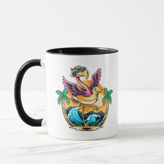 Funny Beach Flamant rose tropical Mug (Gauche)