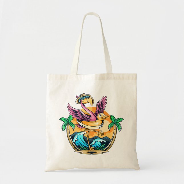 Funny Beach Sac fourre-tout de Flamant rose tropic (Devant)