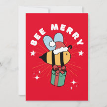 FUNNY BEE MERRY CHRISTMAS PRESSE CARTE