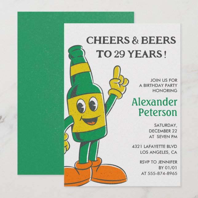 Funny Beer 29th birthday invitations Vintage Men (Devant / Derrière)