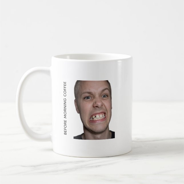 Funny Before and After Morning Coffee Meme Mug (Gauche)