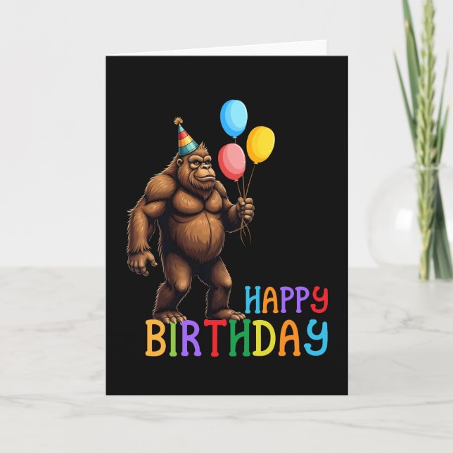 Funny BigFoot carte d'anniversaire avec ballons (Devant)