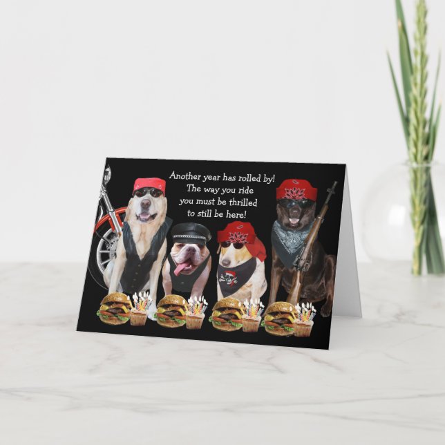 Funny Biker Chiens Carte d'anniversaire (Devant)