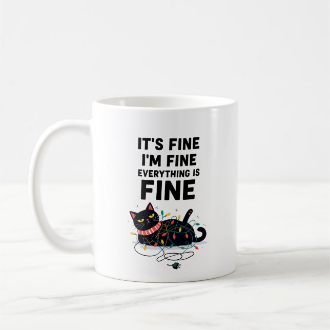 Funny Black Cat Christmas Lights Mug (Gauche)