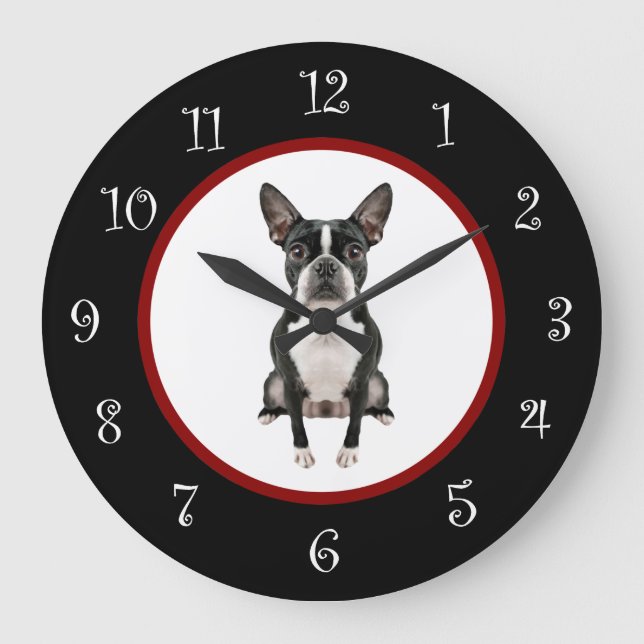 Funny Boston Terrier Chien race Mur Décor Horloge (Recto)