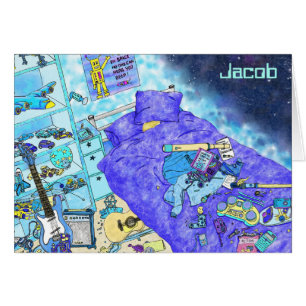 Funny Boys Messy Bedroom Blue Art Humour Anniversa