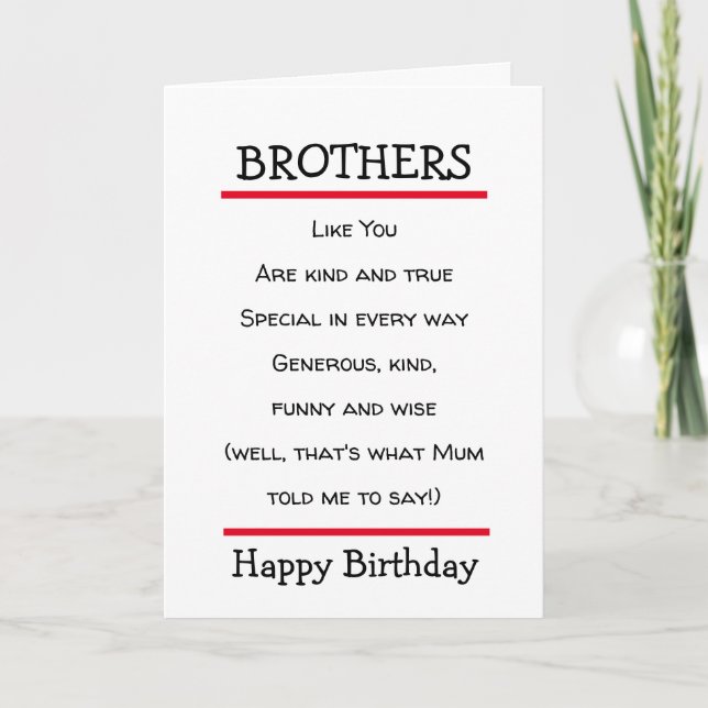 Funny Brothers Cheeky Poem Carte d'anniversaire (Devant)