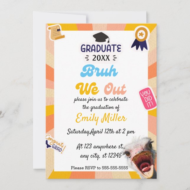 Funny Bruh We Out Graduation Party Invitations (Devant)