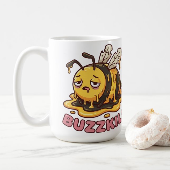 Funny Buzzkill Tired Bee Coffee Mug (Avec donut)