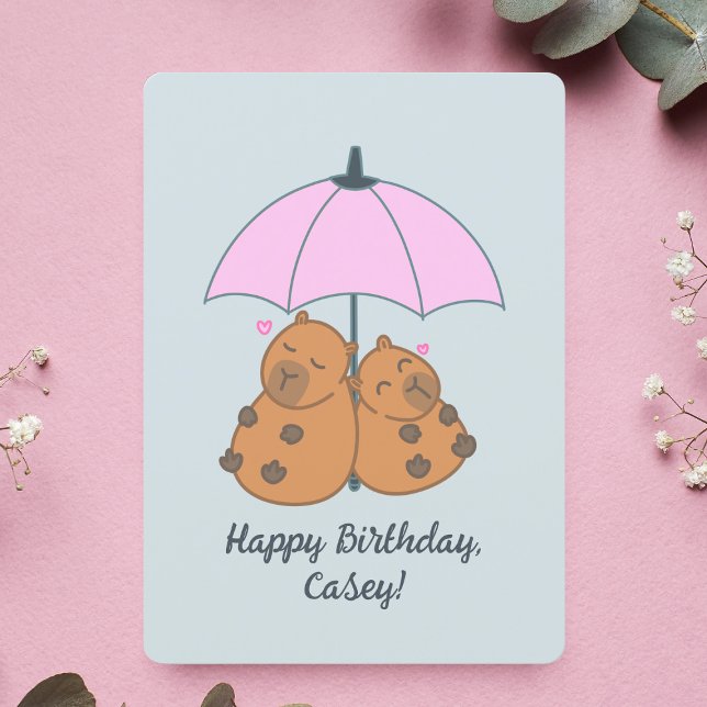 Funny Capybara Couple Blue Pun Carte Anniversaire (Pun capybara themed birthday cards to make your partner smile.)