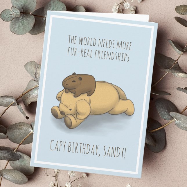 Funny Capybara et Chig Pun Carte d'anniversaire (Send birthday wishes that are as adorable as a capybara and a puppy with this charming card.)