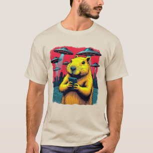 Funny Capybara Selfie avec T-Shirt UFO - Etrange &