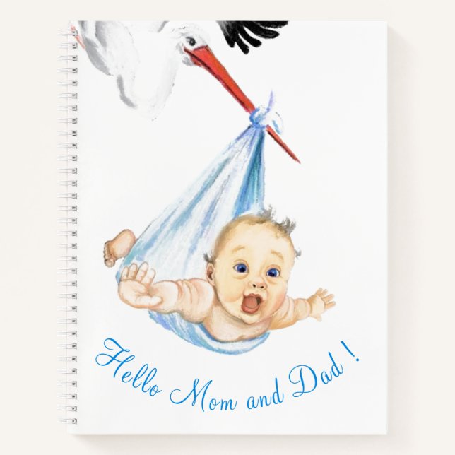 Funny Carnet Stork portant bébé - Texte personnali (Devant)