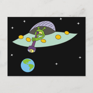 Funny Cartoon Alien et carte postale de la Terre