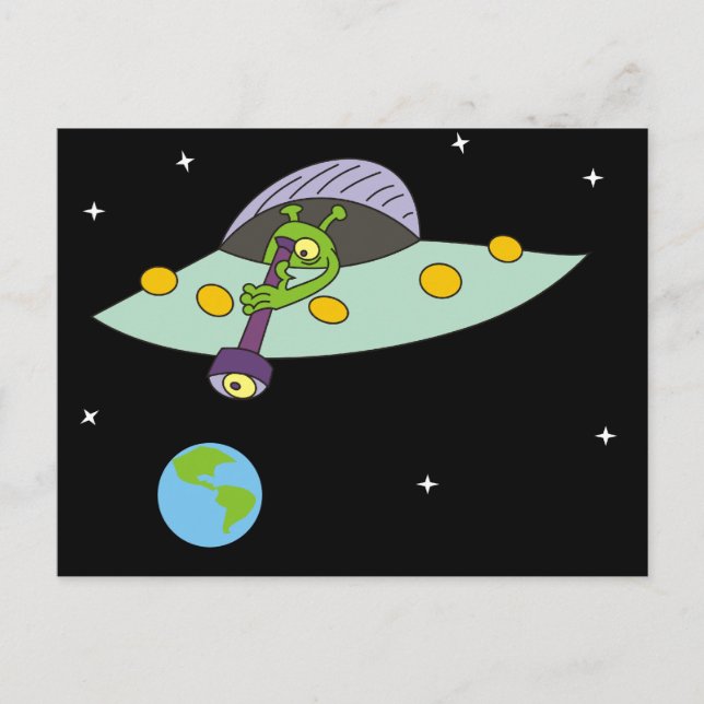 Funny Cartoon Alien et carte postale de la Terre (Devant)