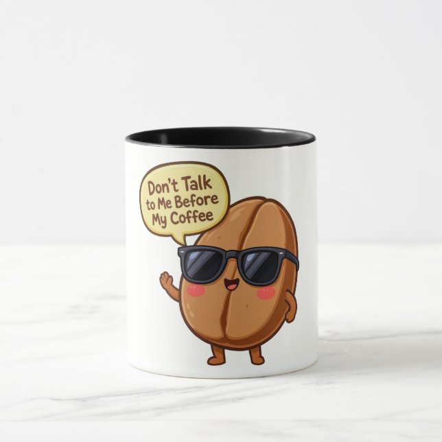 Funny Cartoon Coffee Bean "Don't Talk to Me" Mug (Centre)
