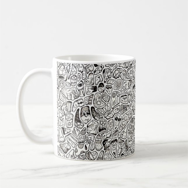 Funny Cartoon Faces Drawing Coffee Mug (Gauche)