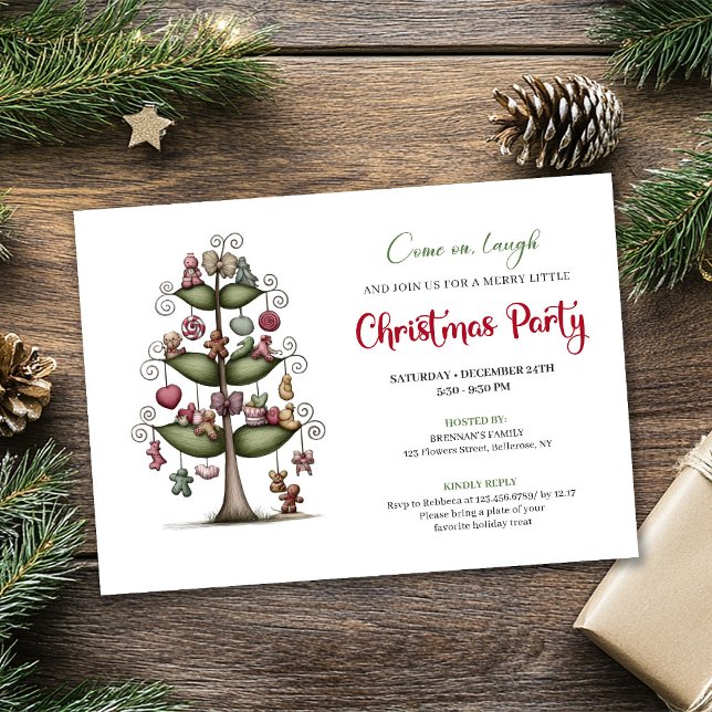 Funny cartoon tree editable Christmas invitation (Funny cartoon tree editable Christmas invitation)