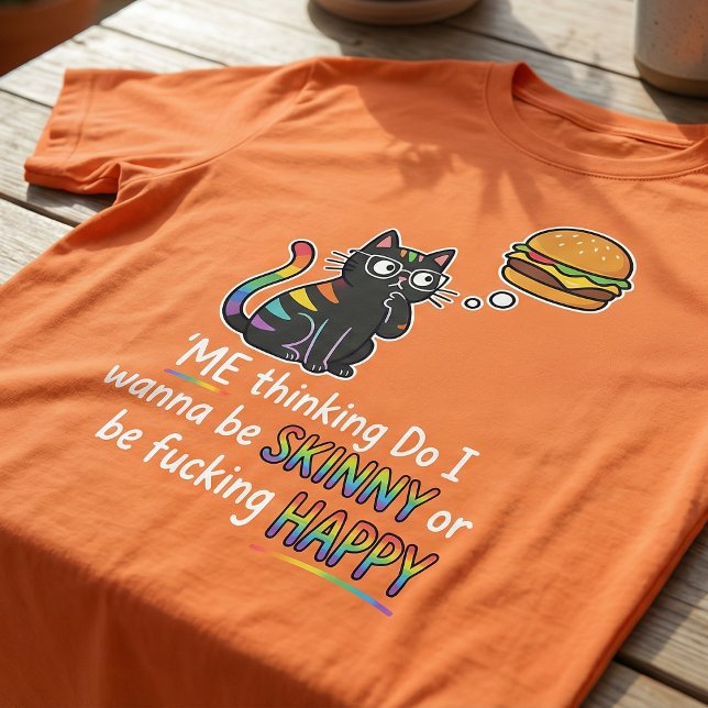 Funny Cat Burger T-Shirt | Skinny or Happy Meme  (Créateur téléchargé)