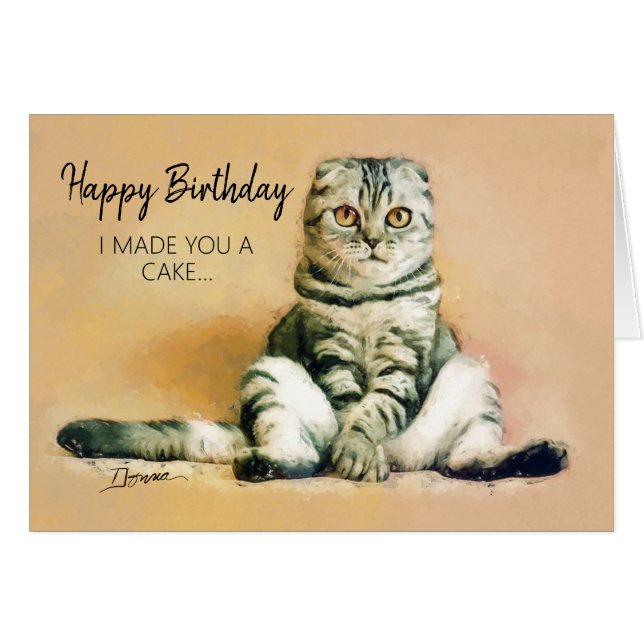 Funny Cat Cake Bonne Carte de voeux d'anniversaire (Devant Horizontal)
