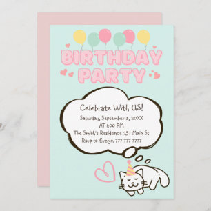 Funny Cat dans une invitation d'anniversaire Casqu