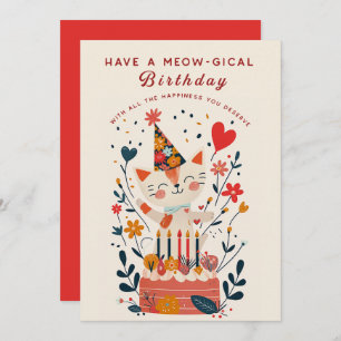 Funny Cat Garden Anniversaire Carte d'invitation