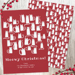 Funny Cat Meowy Carte de Noël<br><div class="desc">Beaucoup de chats blancs sur un arrière - plan rouge festif. Changez les voeux et les noms de Noël Meowy pour personnaliser. Art original de Nic Squirrell.</div>