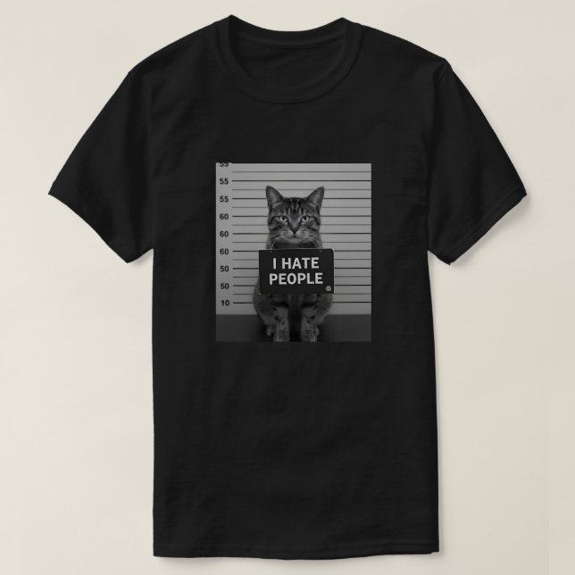 Funny Cat Mugshot “I Hate People” tshirt (Design devant)