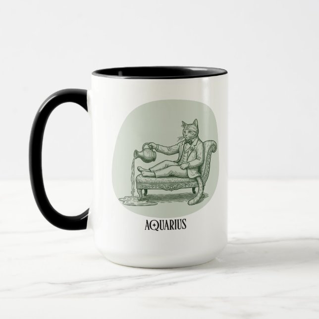 Funny Cat Pun Aquarius Birthday Gift Mug (Gauche)
