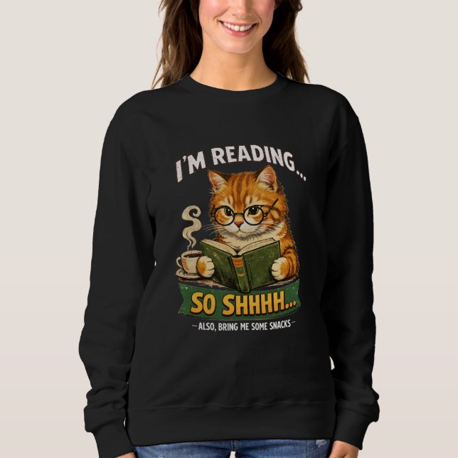 Funny Cat Reading Book Black Sweatshirt | Retro (Devant)