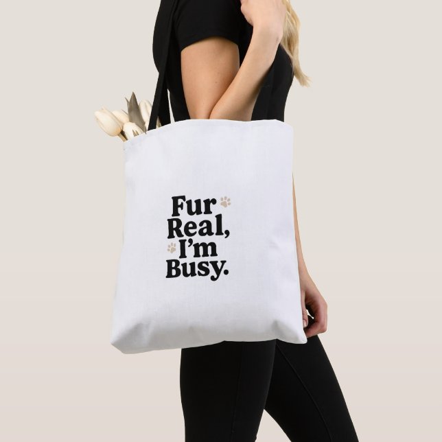 Funny Cat Tote Bag – "Fur Real I'm Busy"_ Cute bag (De près)