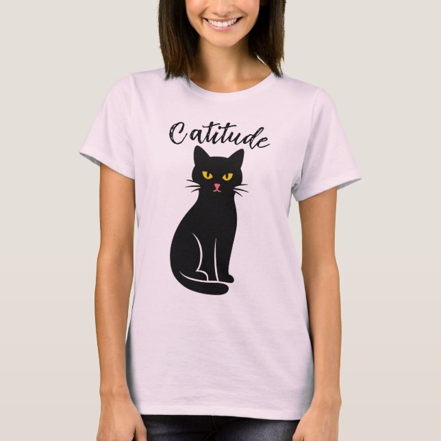 Funny « Catitude » T-Shirt Chat Noir – Mignon & Sa (Devant)