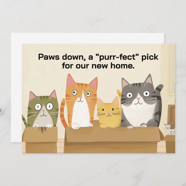 Funny Cats New Home Moving Faire-part (Devant / Derrière)