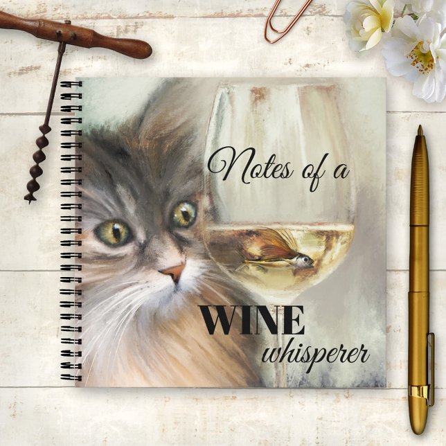 Funny Chat Art Vin Carnet Lover (A funny notebook featuring a painting of a cute kitty who found a trophy in her glass of white wine)