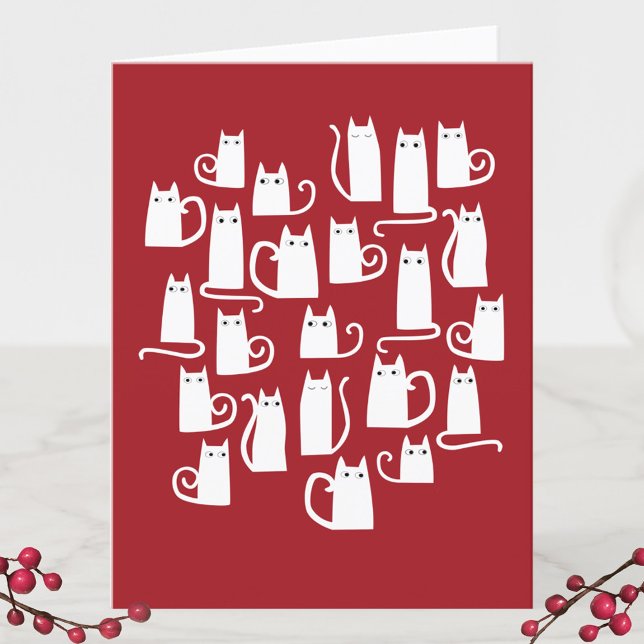 Funny Chat Carte de Noël (Red and white cat fun holiday card)