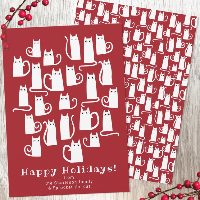 Funny Chat Carte de Noël (Red and white cat fun holiday card)