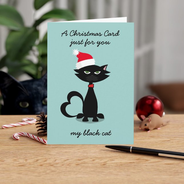 Funny Chat noir à Santa Hat Carte de Noël (If you send a Christmas card to your cat, can we be friends? I send one every year. Add your message)