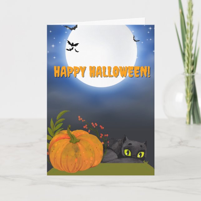 Funny Chat noir Citrouille Halloween Carte de vaca (Devant)