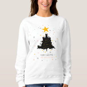 Funny Chat noir Sweatshirt d'arbre de Noël