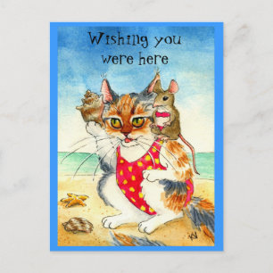 Funny Chat & Souris Plage Carte postale Vacances