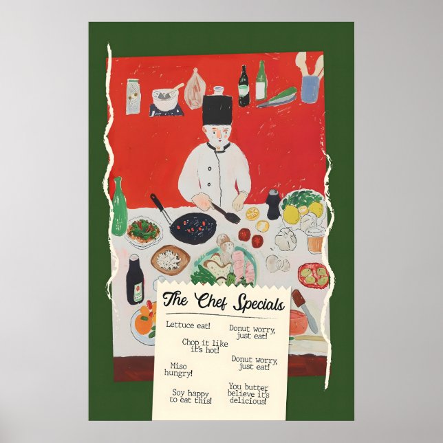 Funny Chef Specials Poster Retro Food Pun Kitchen (Devant)
